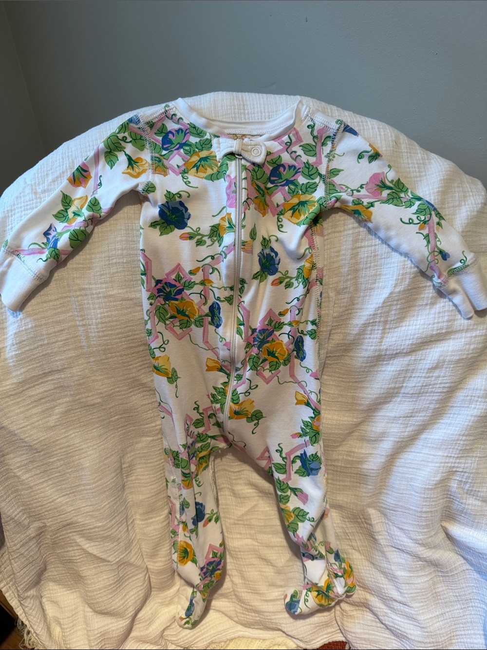 TBBC footie pajamas in Morning Glory print 12-18 months